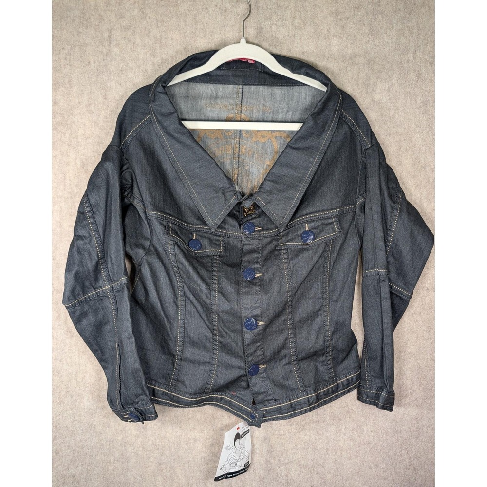 Apple Bottoms by Nelly Upside Down Denim Jacket Dark Wash Y2K XL AFK8115R